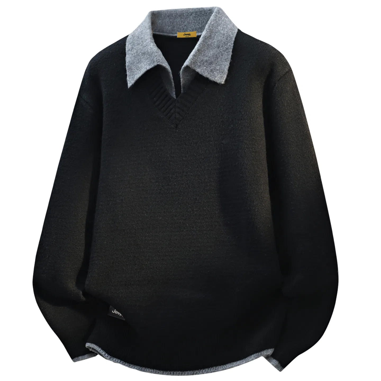 Детский джемпер с воротником-лацканом, модель Lapel Moderate, Jeep, Black Fleece-Lined