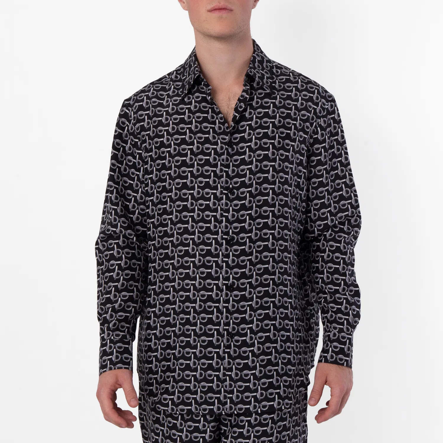 Рубашка из шелка с принтом All-Over Graphic Print B-Line Burberry, Silver/Black