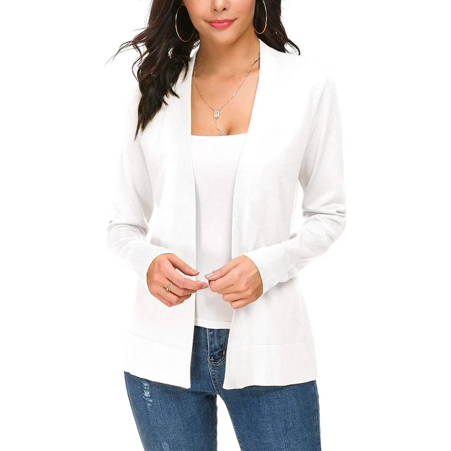 Женский кардиган с длинным рукавом, однотонный, bianco
