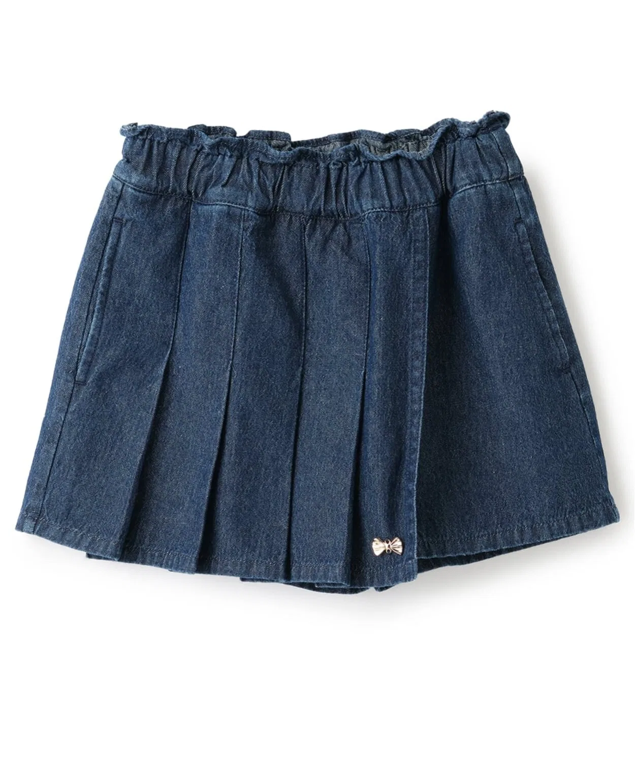 Детские джинсовые шорты-юбка с принтом Hearts, модель Front Pleat Heart Pocket Lycee mine, Sax Blue — фото 3