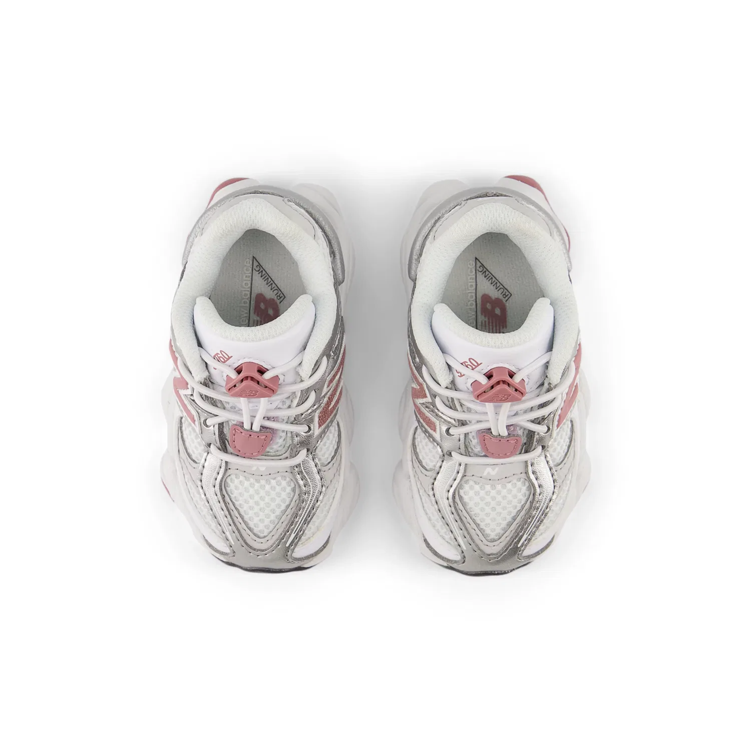 Детские кроссовки для малышей с эластичной шнуровкой 9060 Bungee New Balance, White with Rosewood — фото 4