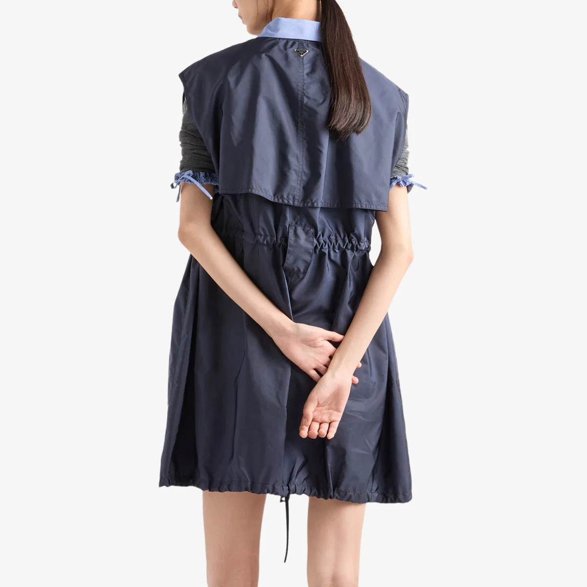Легкое тканое мини-платье без рукавов из нейлона re-nylon Prada, синий — фото 3