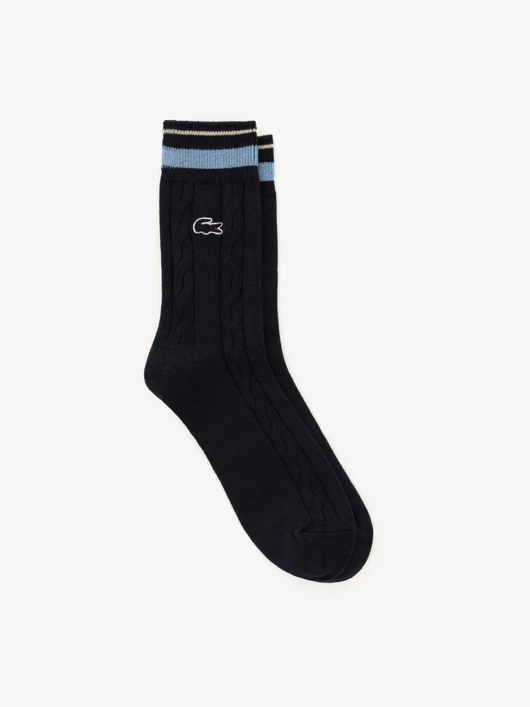 Носки женские LACOSTE Navy, вязаные, с кабельным узором