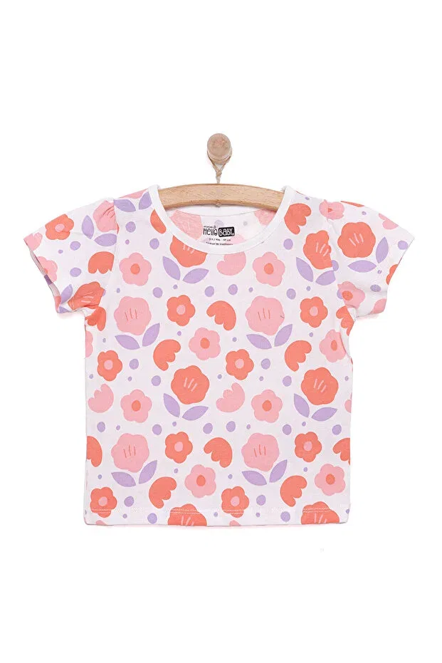 Детская футболка для девочек с цветочным принтом Hellobaby basic girl floral print t-shirt Ebebek Hello Baby, Ecru