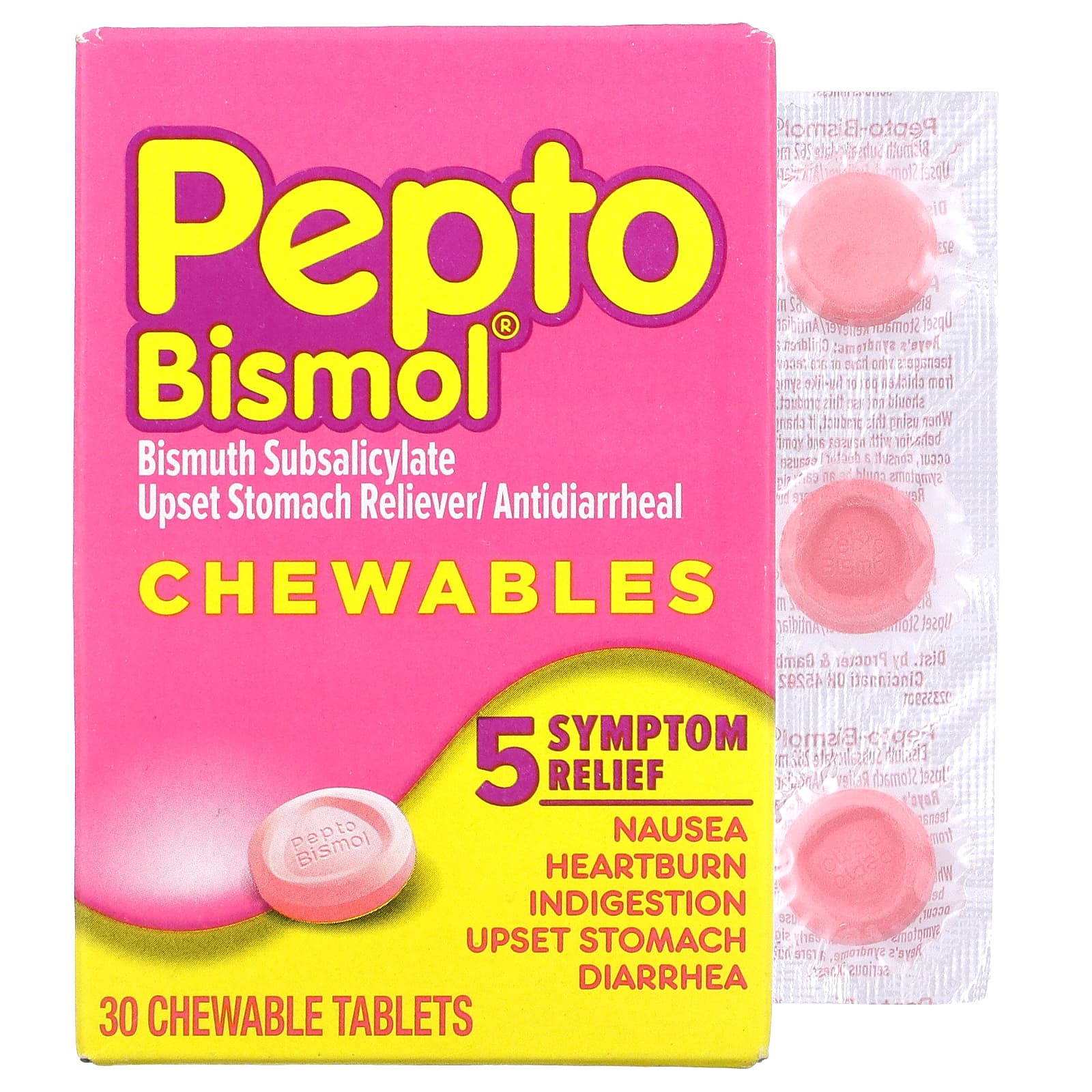 

Жевательные таблетки Pepto Bismol, 30 жевательных таблеток Pepto Bismol