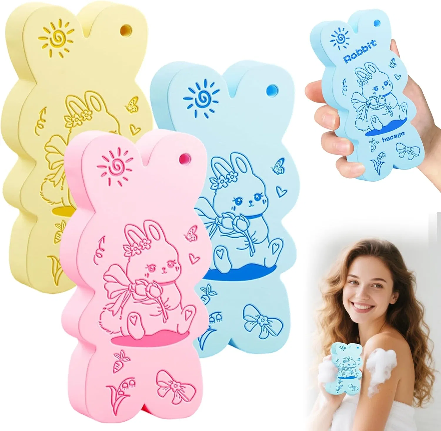 Мочалка для эксфолиации Magic Exfoliating Bath Sponge, AIIONP, 3 шт, 4.8x2.4x1.2 дюйма, 3 Items