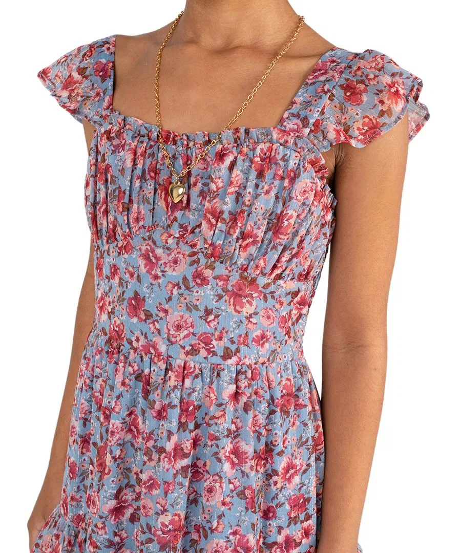Платье-макси из шифона с люрексом и принтом Floral Lurex Chiffon Rare Editions, Dusty Blue — фото 2