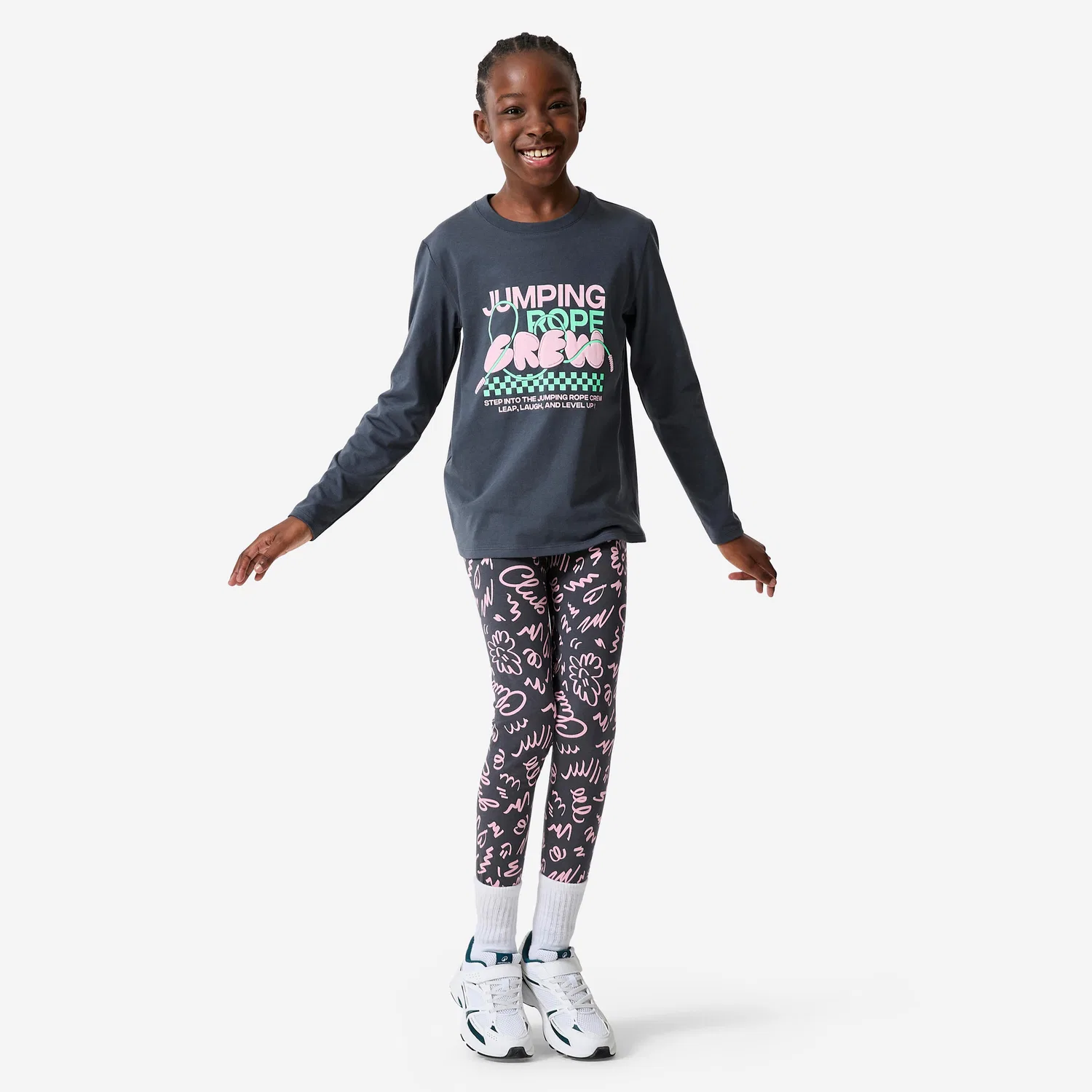 Детские леггинсы хлопковые с принтом, Decathlon, Granitpink — фото 2