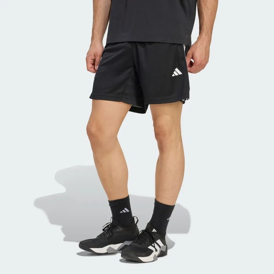 Шорты спортивные с принтом 3-полосной Workout Essentials Base 3-Stripes Pique adidas, Черно-белый