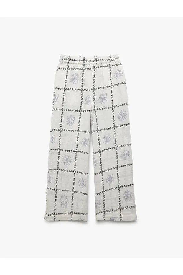 Детские брюки для девочек хлопковые с принтом Koton, White Patterned