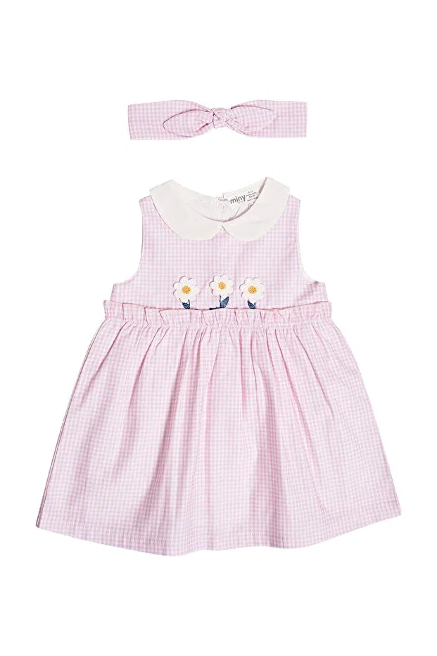 Детское платье для девочек с принтом Gingham Daisy Stripe Minycenter, Pink — фото 4