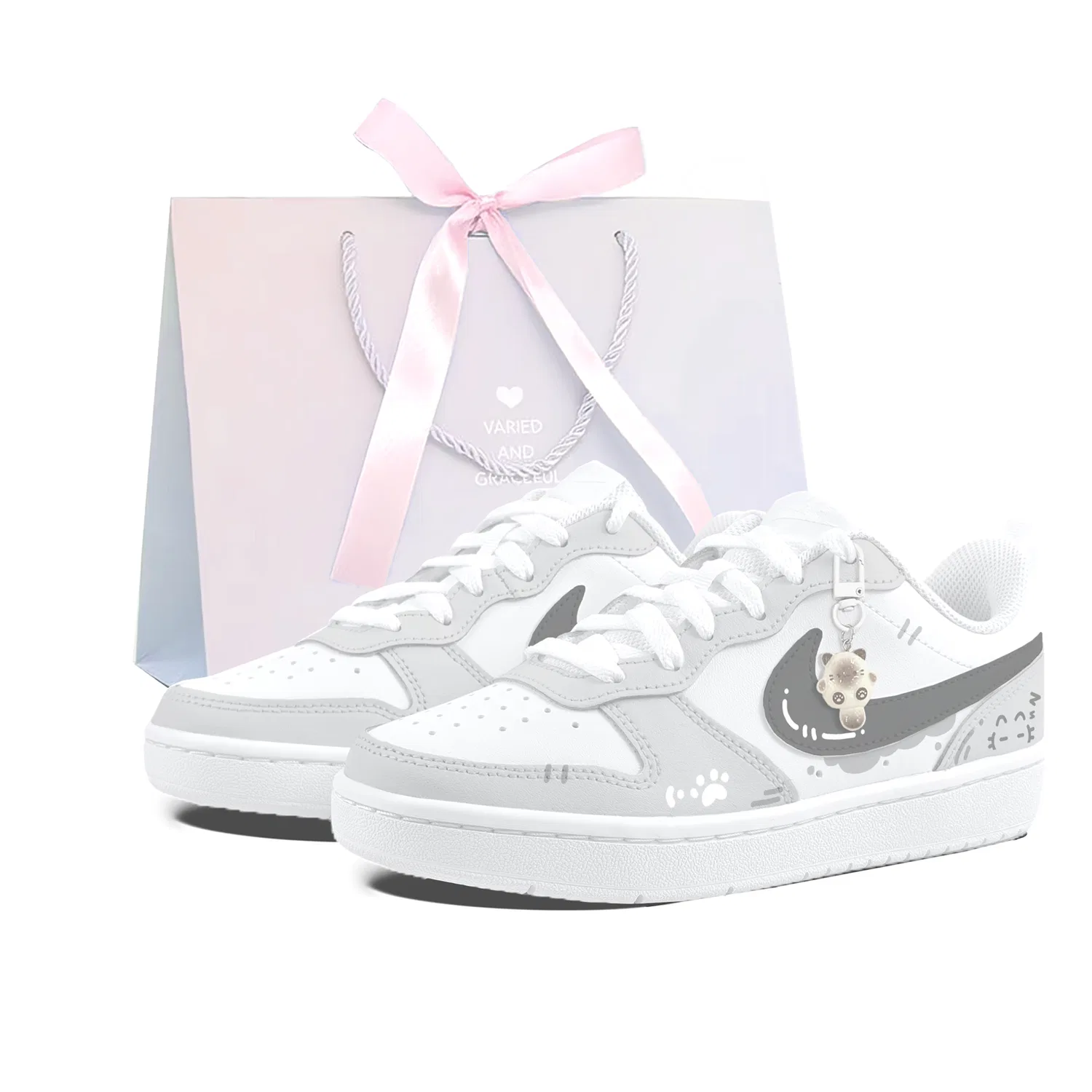 Детские кроссовки для скейтбординга с дизайном котенка Nike Court Borough 2, Light Gray