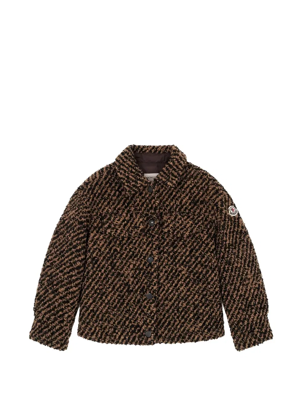 Куртка-рубашка из плюша в диагональную полоску Moncler Enfant, коричневый