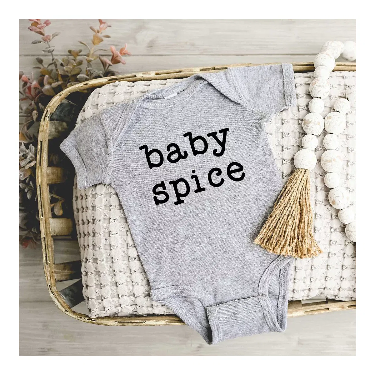 Детский боди с коротким рукавом Baby Spice Typewriter The Juniper Shop, Heather Grey — фото 2