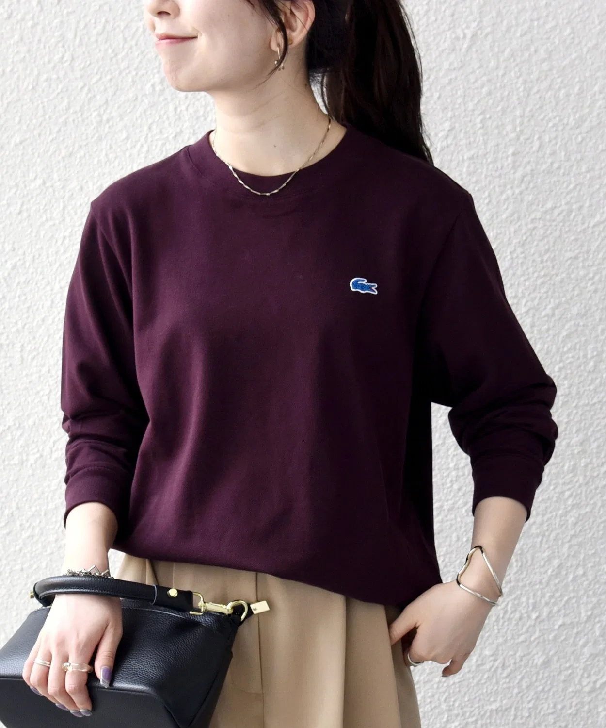 Женская футболка с длинным рукавомиз пике LACOSTE, Wine