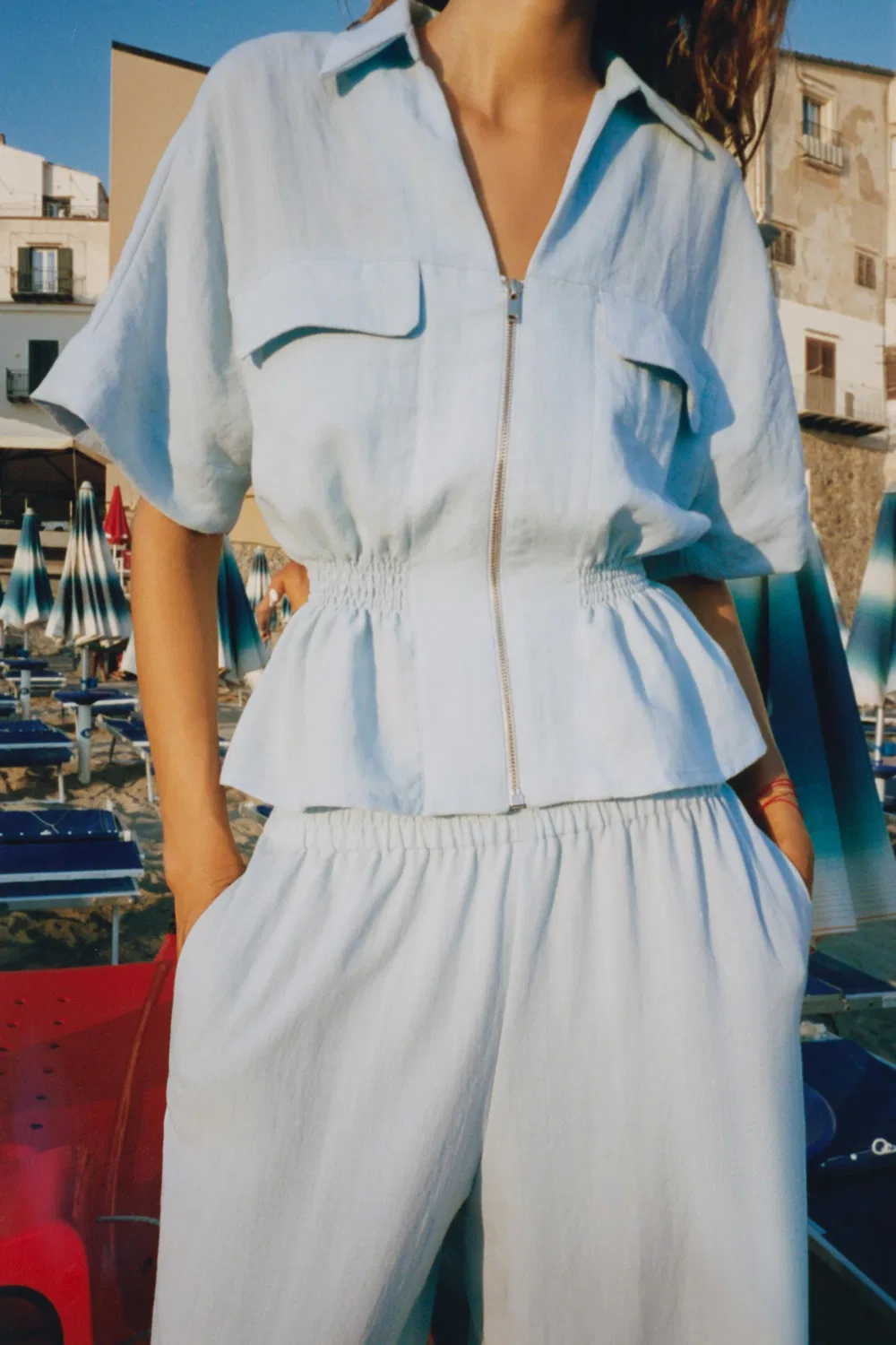 Рубашка-сафари на молнии ZARA, Sky blue — фото 3