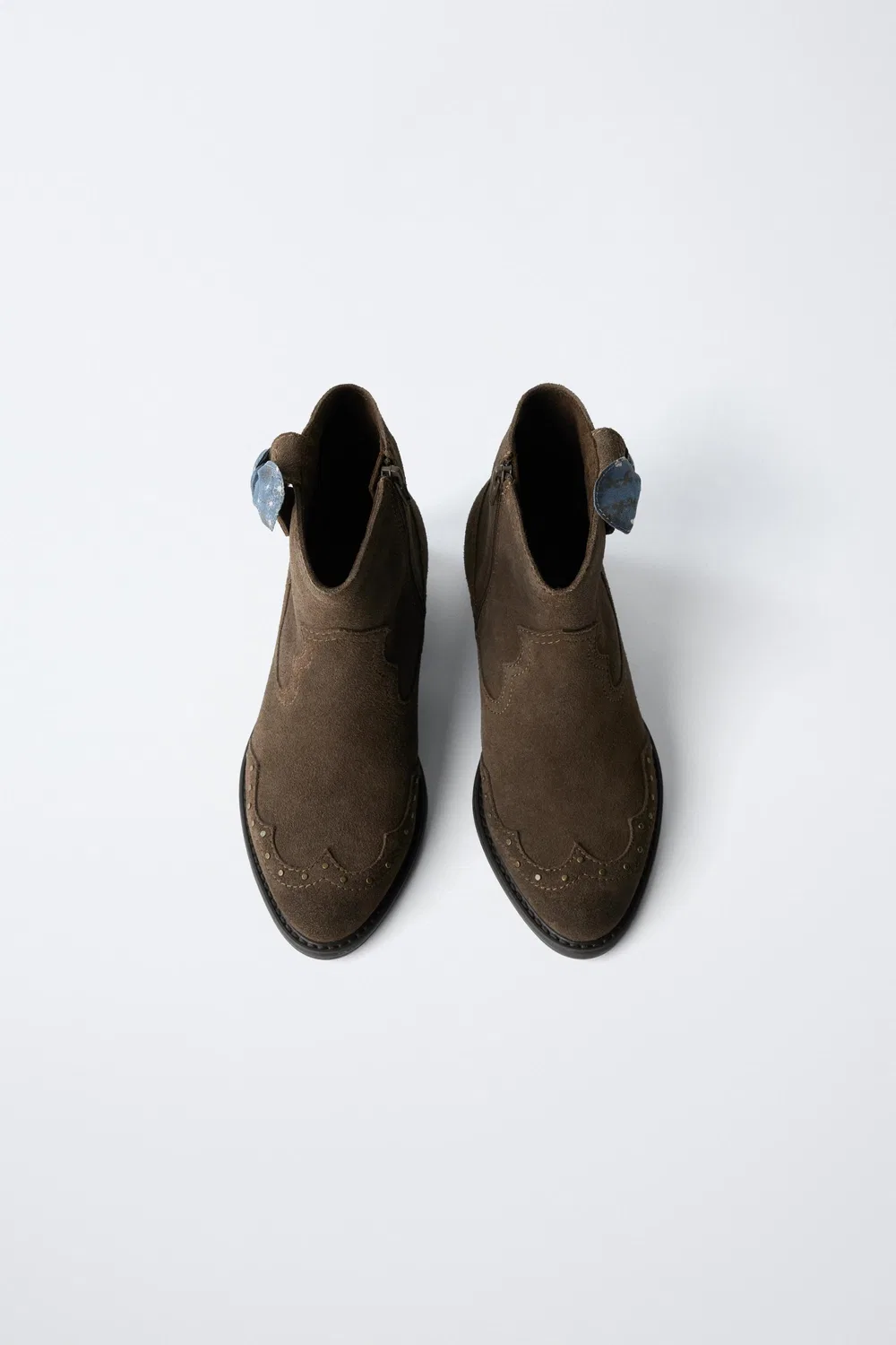 Кожаные сапоги-банданы с заклепками на щиколотке ZARA, Brown — фото 4