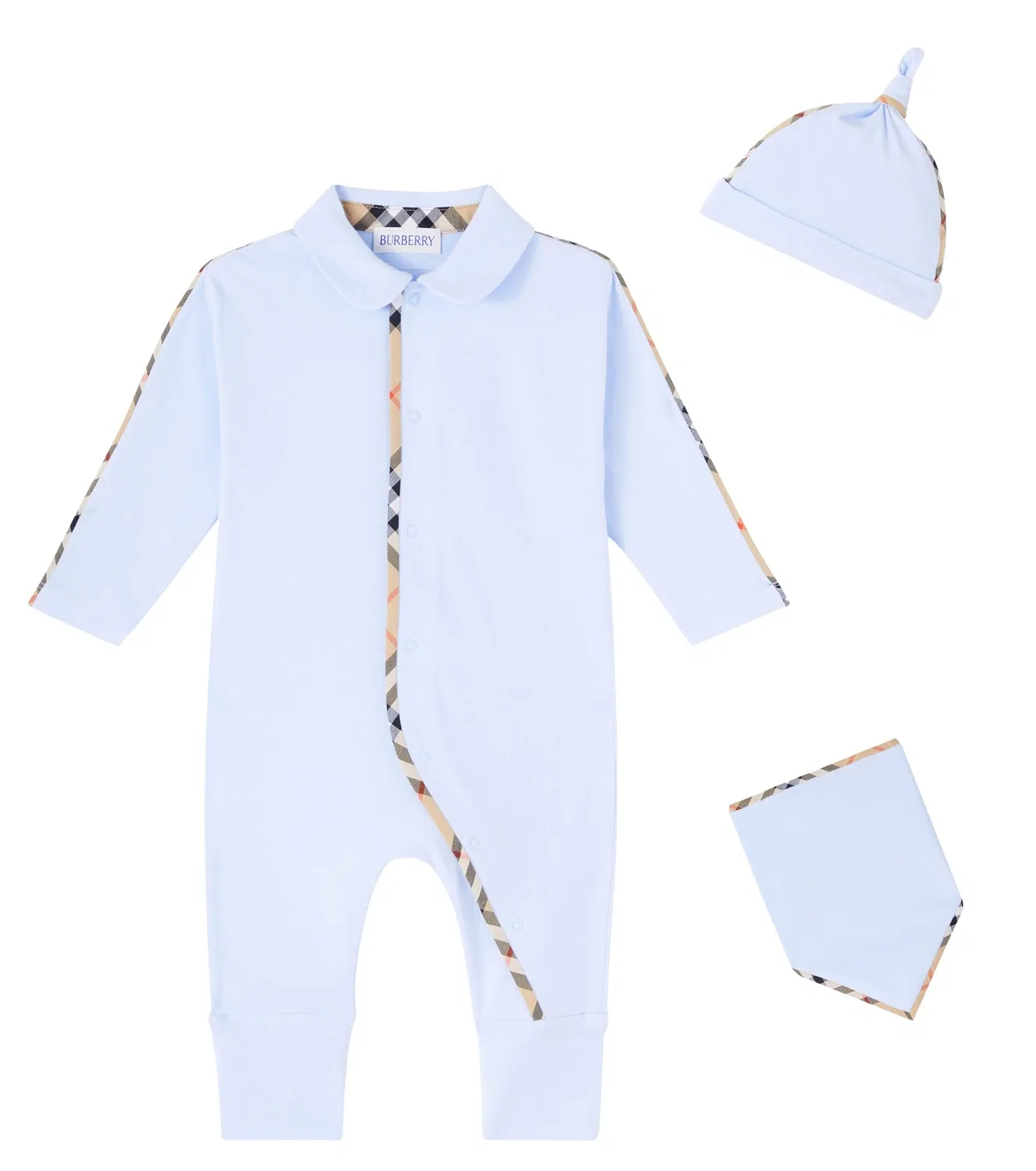 Комплект из шапочки, нагрудника и комбинезона из хлопка Burberry Kids, синий