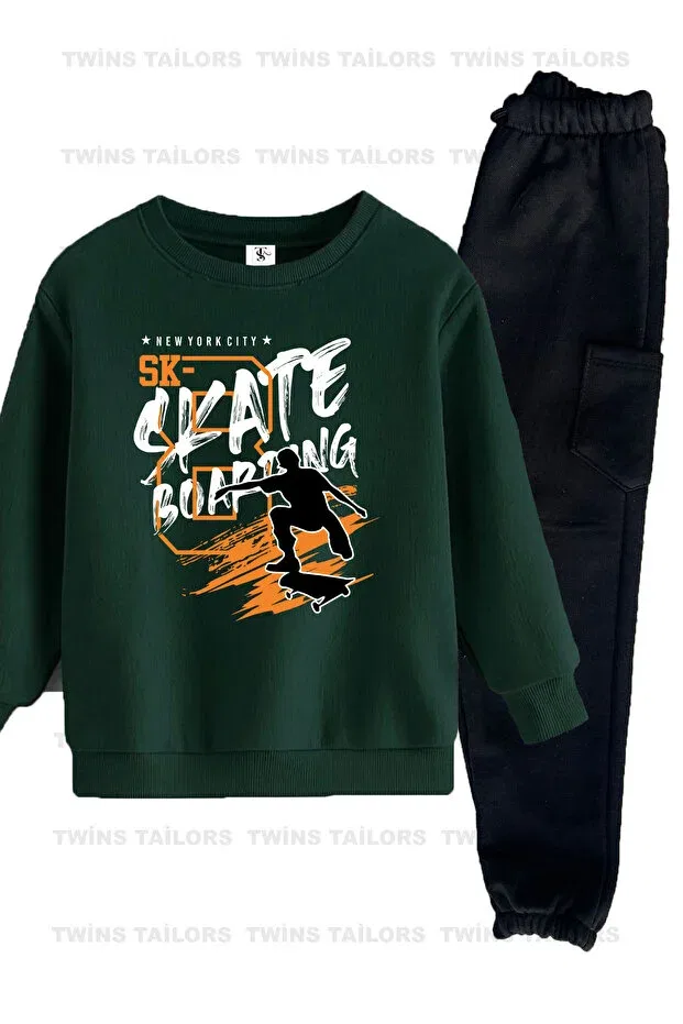 Детский комплект толстовки и брюк для девочек с принтом Skate boarding printed inner lined Twins Tailors, Brown — фото 4