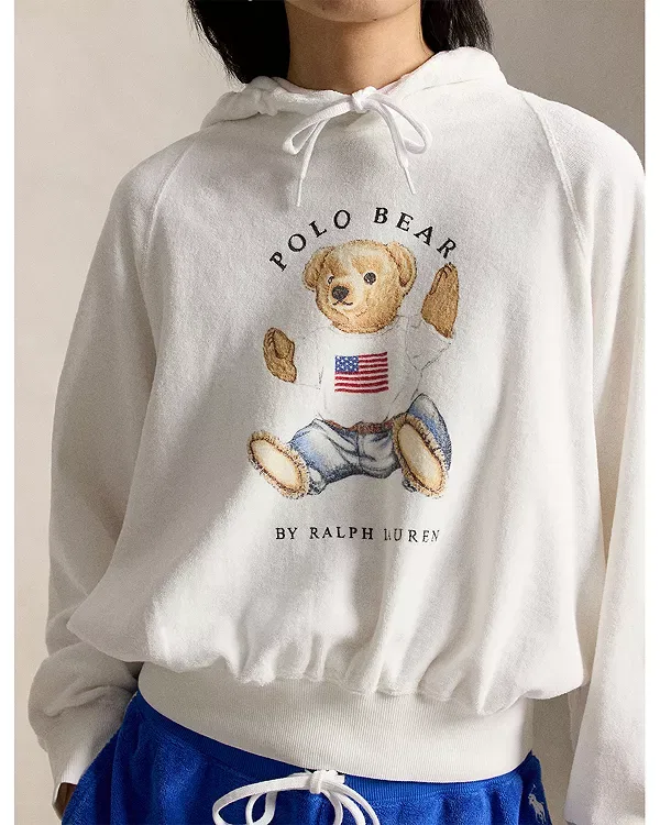 Женское худи с принтом Shrunken Fit Polo Bear Terry Hoodie Ralph Lauren, белый — фото 4