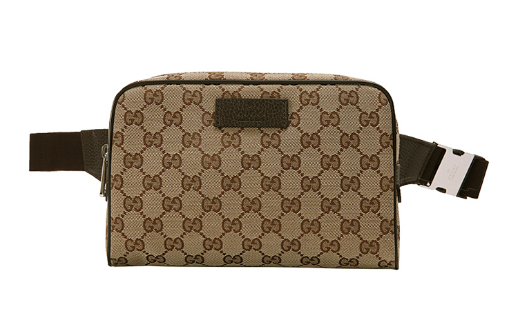 

GUCCI Сумка-слинг из холста с кожаной пряжкой, стандартная, унисекс, цвет эбеновое дерево/коричневый