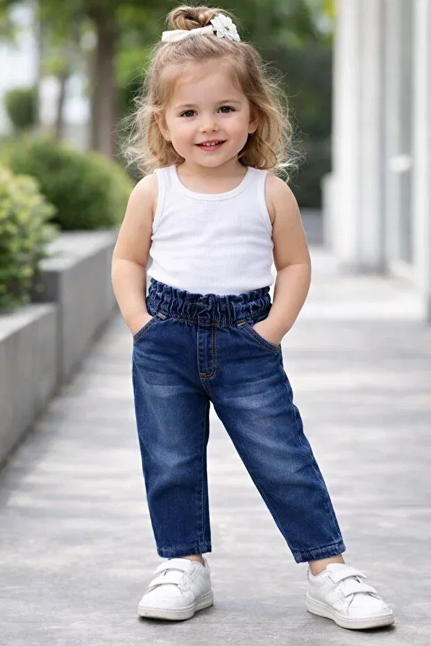 Детские джинсы для девочек с эластичным поясом Chicsy Baby, Navy Blue