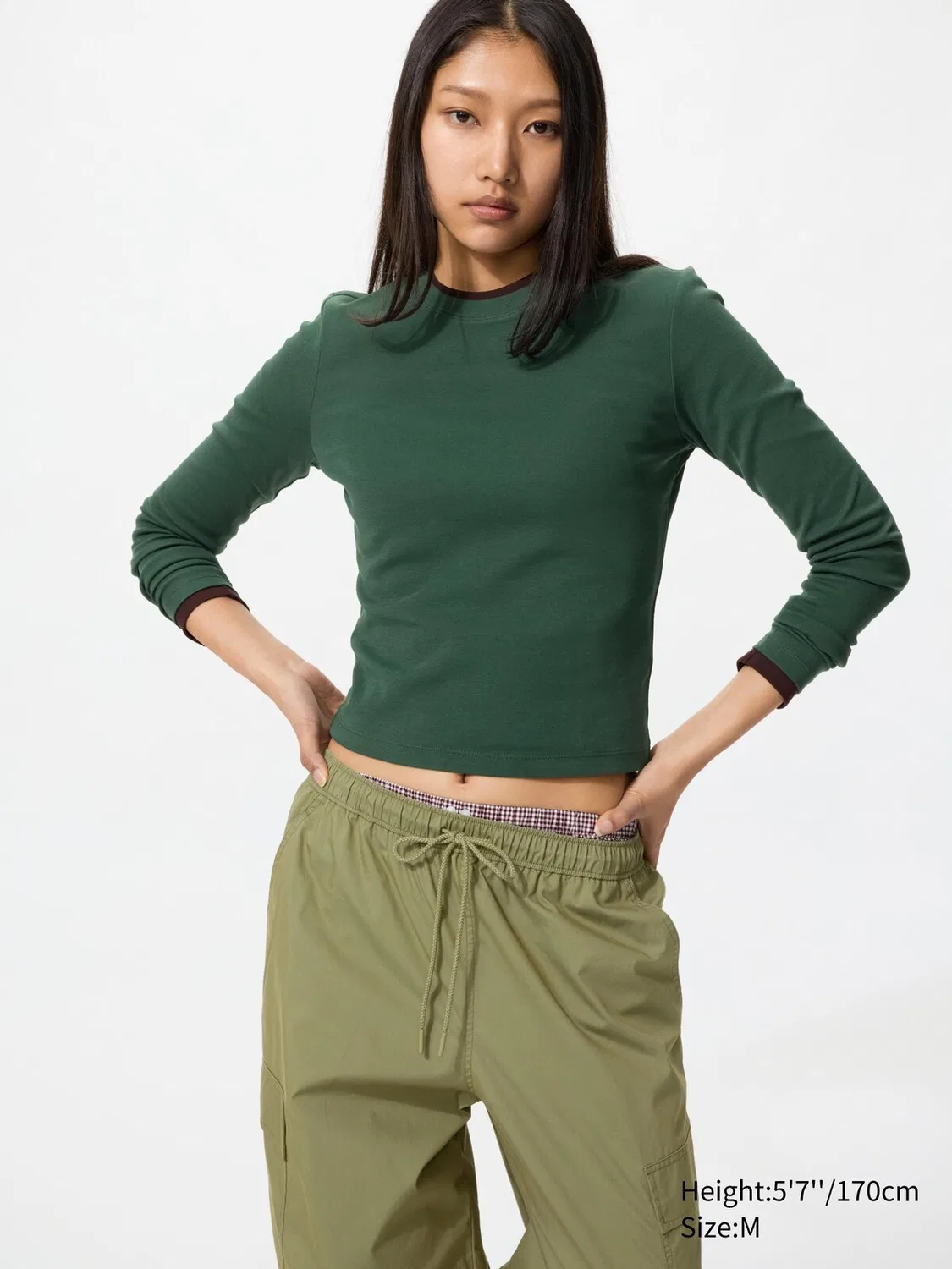 Футболка с длинным рукавом Uniqlo Mini, для повседневной носки, зеленый