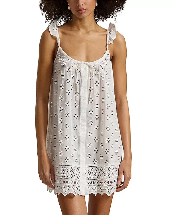 Женское платье-комбинация с вышивкой Eyelet Cami Slip Dress Polo Ralph Lauren, White Cloud