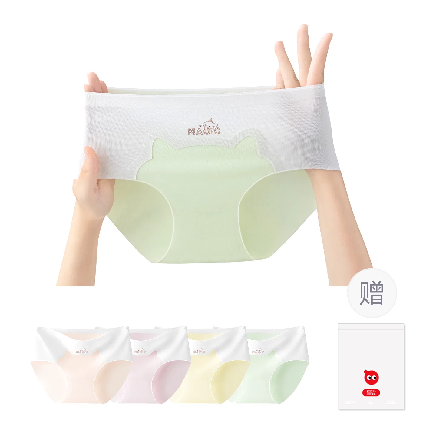 Детские трусы для девочек без швов Red bean, Light Yellow + Light Yellow + Foam Green + Pink — фото 3