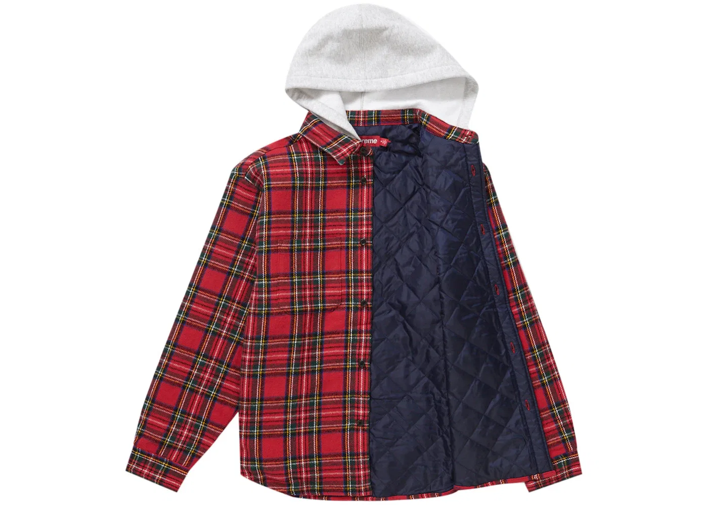 Мужская фланелевая рубашка-худи с капюшоном Supreme Tartan Flannel Hooded Shirt, Red — фото 2