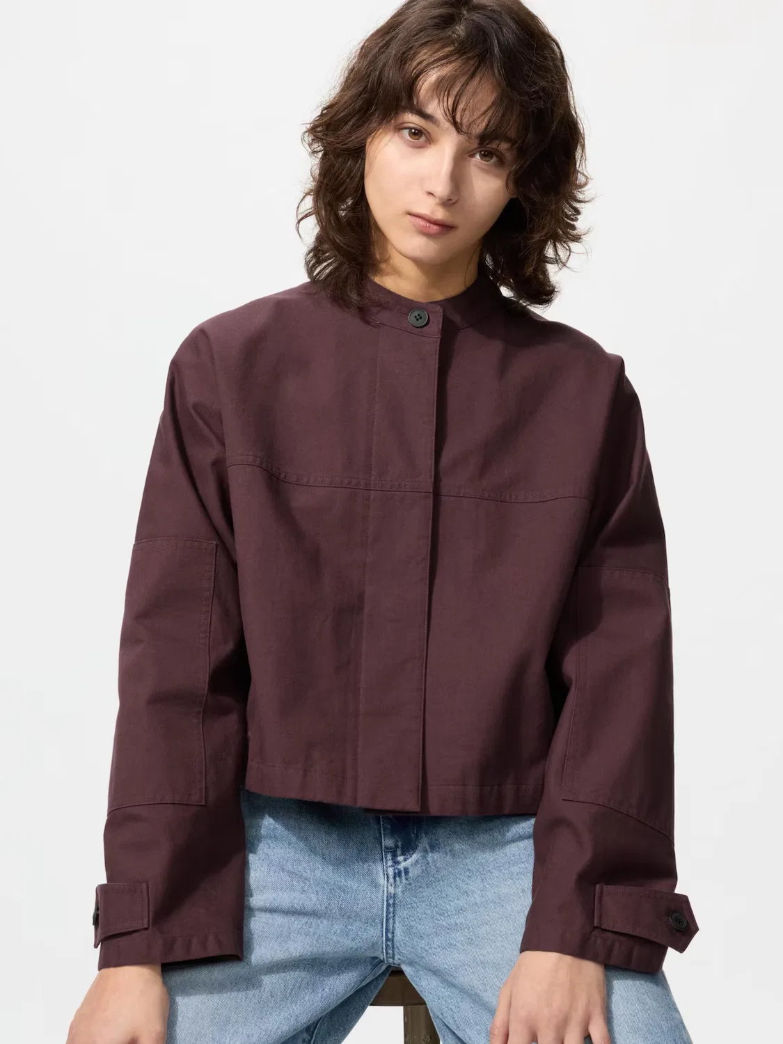 Хлопковая короткая куртка Uniqlo, короткая, бежевый — фото 3