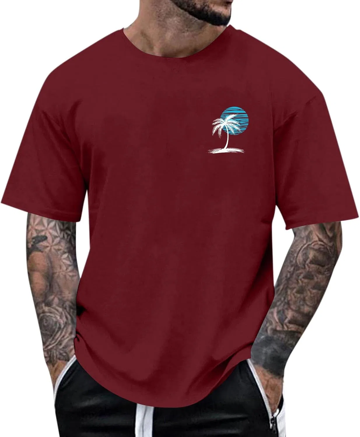 Мужская футболка с пальмами Beach Palm Tree, Wine