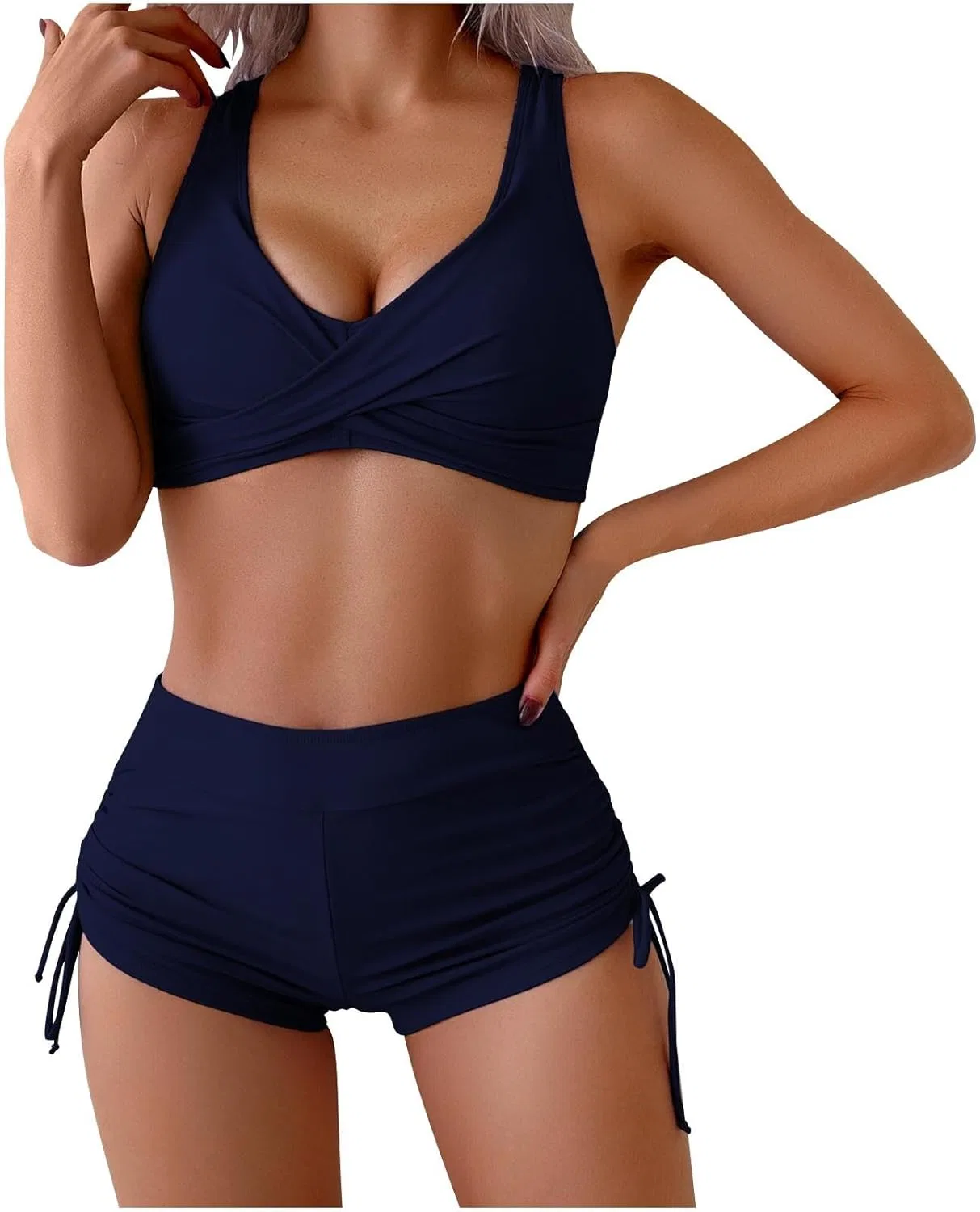 Женский бикини-комплект с шортами Twist Side Drawstring, Navy