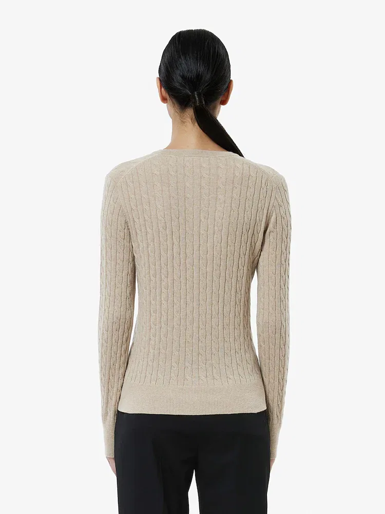 Кардиган женский LACOSTE Cable Crewneck, кашемировый, Beige — фото 3