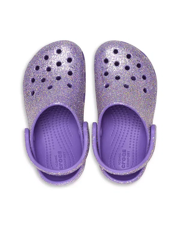 Детские сабо с блестками Unisex Classic Fantasy Glitter Clogs Crocs, фиолетовый — фото 3