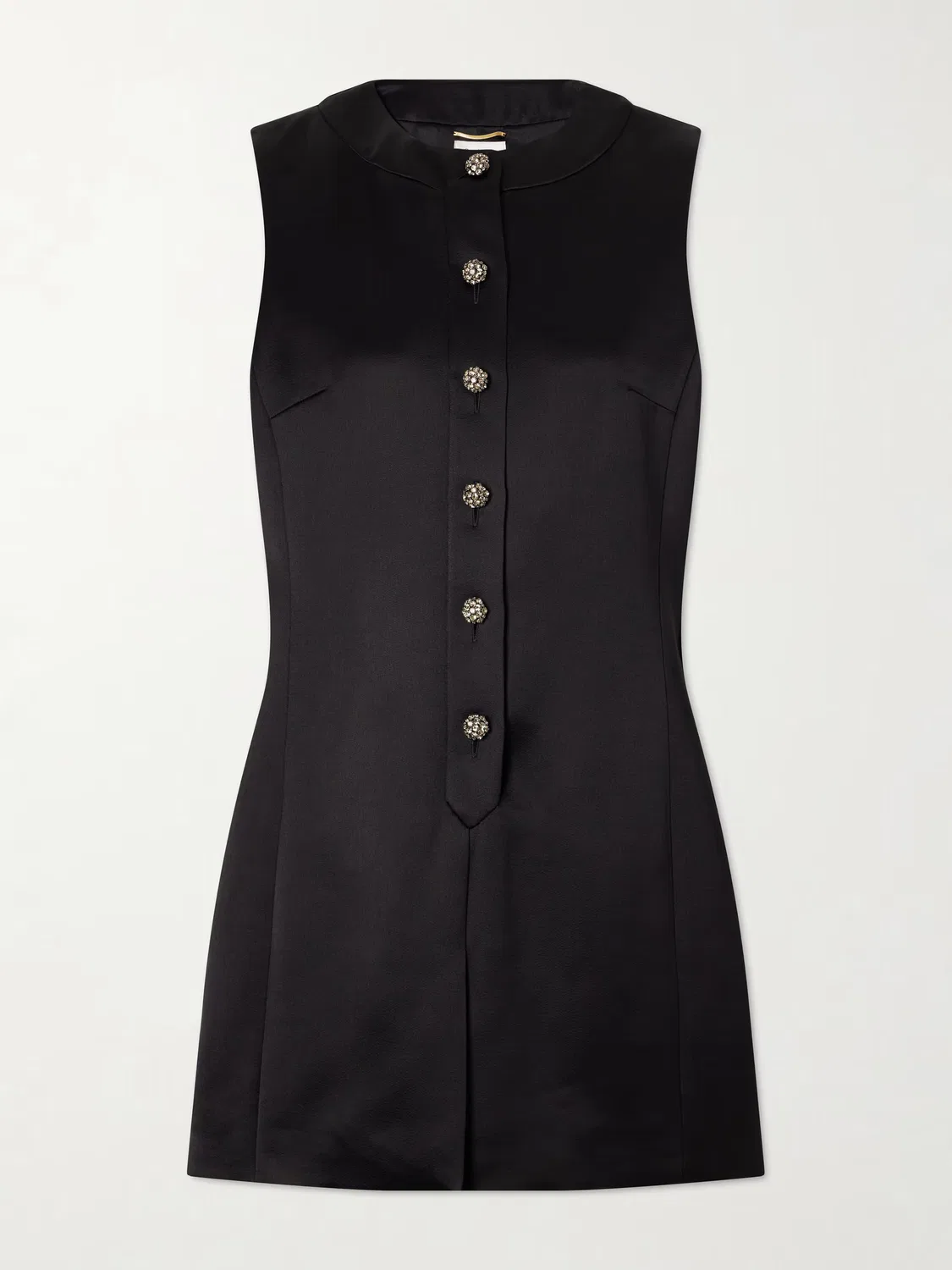 Мини-платье из крепа украшенное кристаллами Saint Laurent, черный