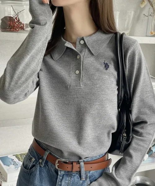 Женский укороченный джемпер-поло с длинным рукавомU.S. POLO ASSN., Серый