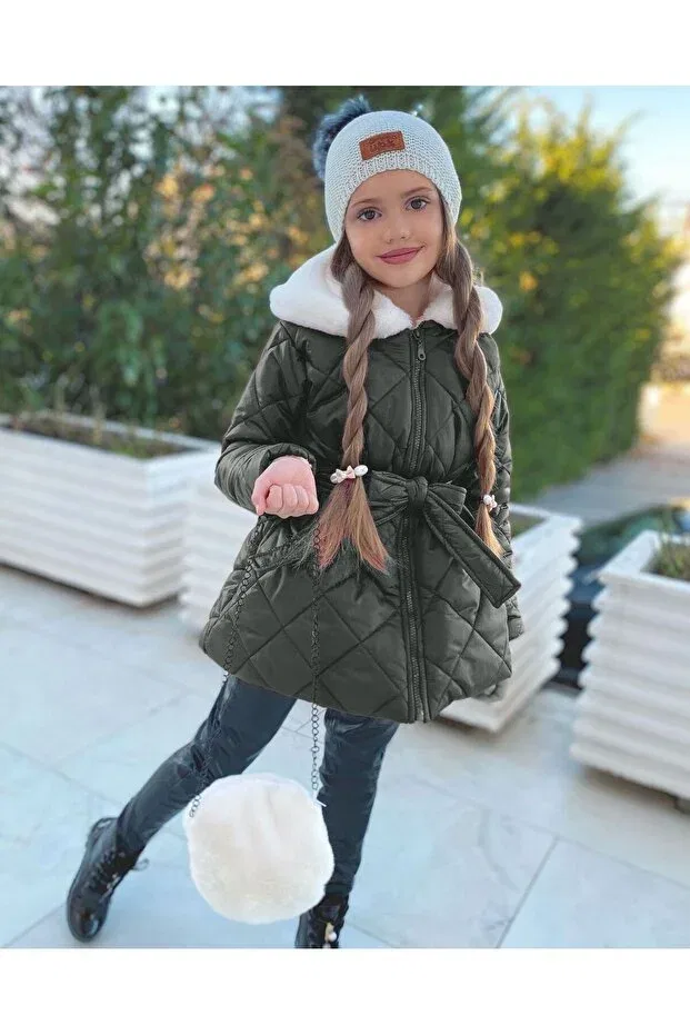 Детское пальто для девочек стеганое Pink Hippo Kids, Haki