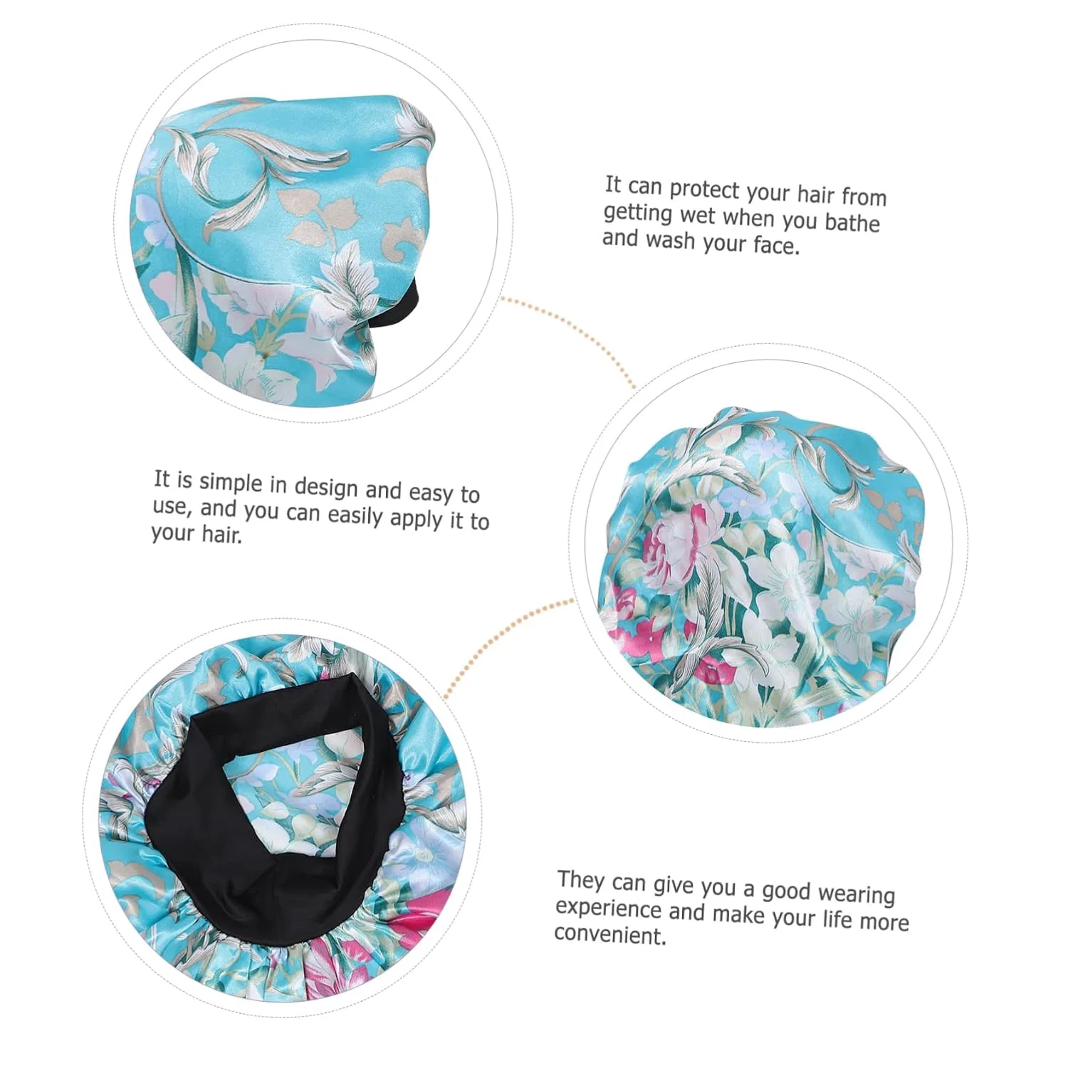 Шапочка для душа Satin Sleep Cap, VALICLUD, синяя с цветочным узором, 45 г — фото 4