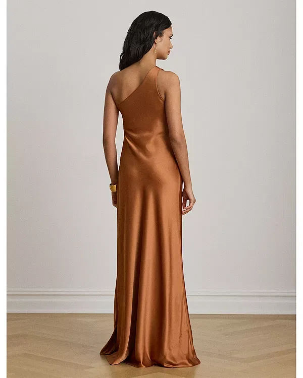 Женское платье с одним рукавом Satin Charmeuse One Shoulder Gown Ralph Lauren, красный — фото 3