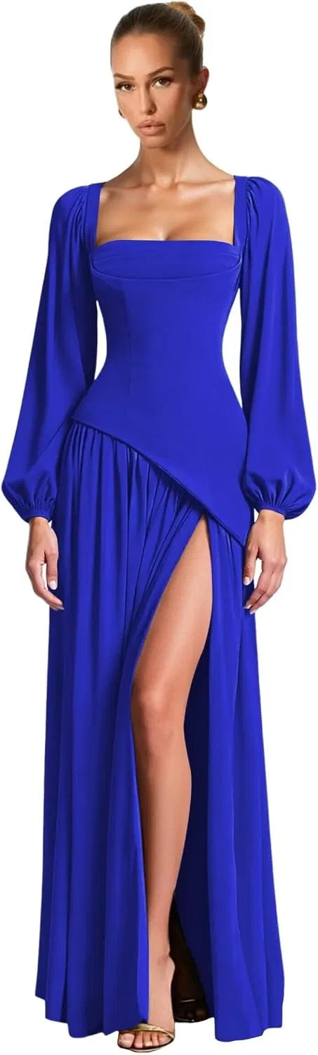 Женское вечернее платье с разрезом A-силуэта, Royal Blue