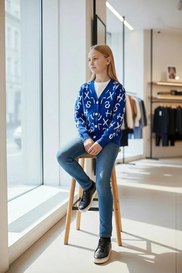 Детский кардиган для девочек с принтом Letter Minimoda Kids, Saks — фото 3