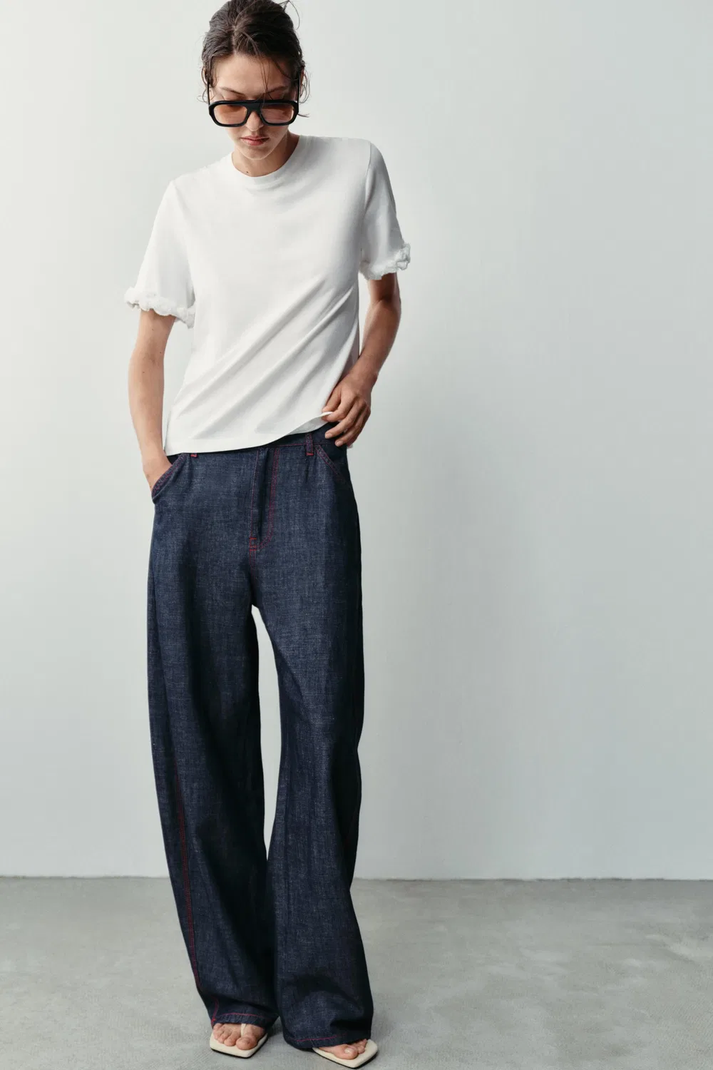 Футболка с тисненым цветочным узором ZARA, White — фото 2