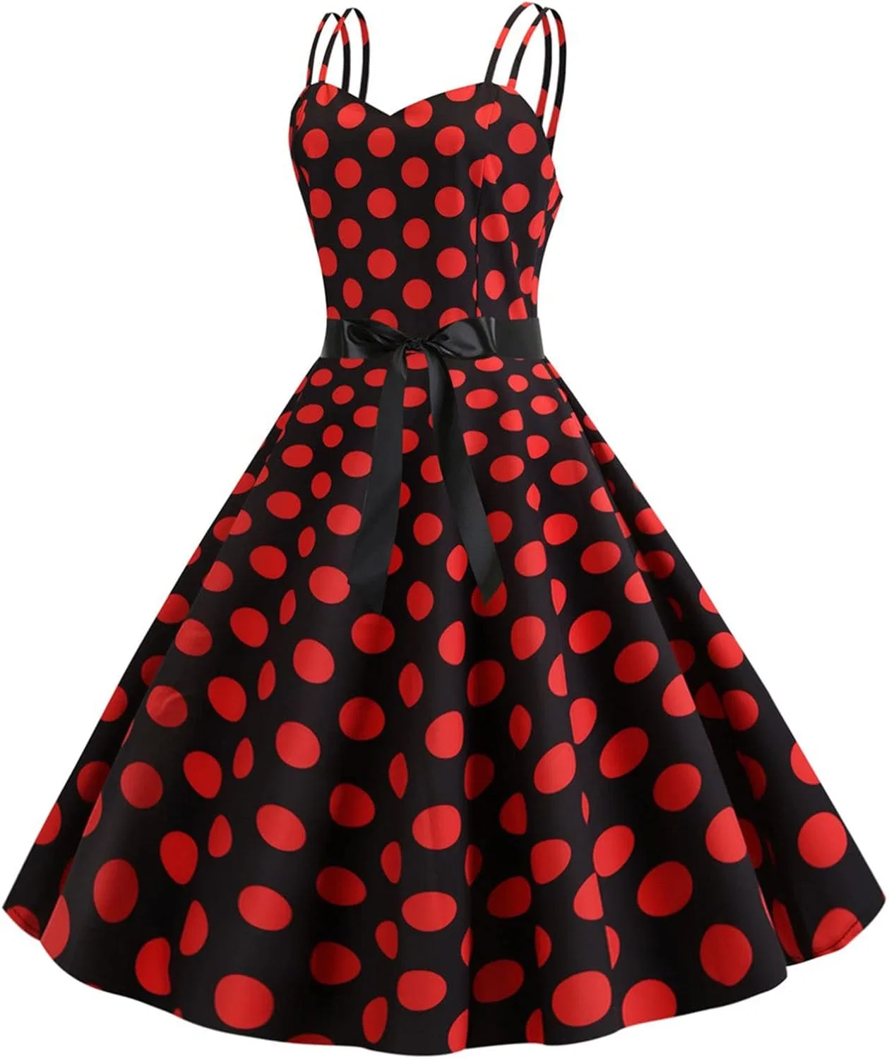 Женское винтажное платье в горошек с подтяжками Formal, Black