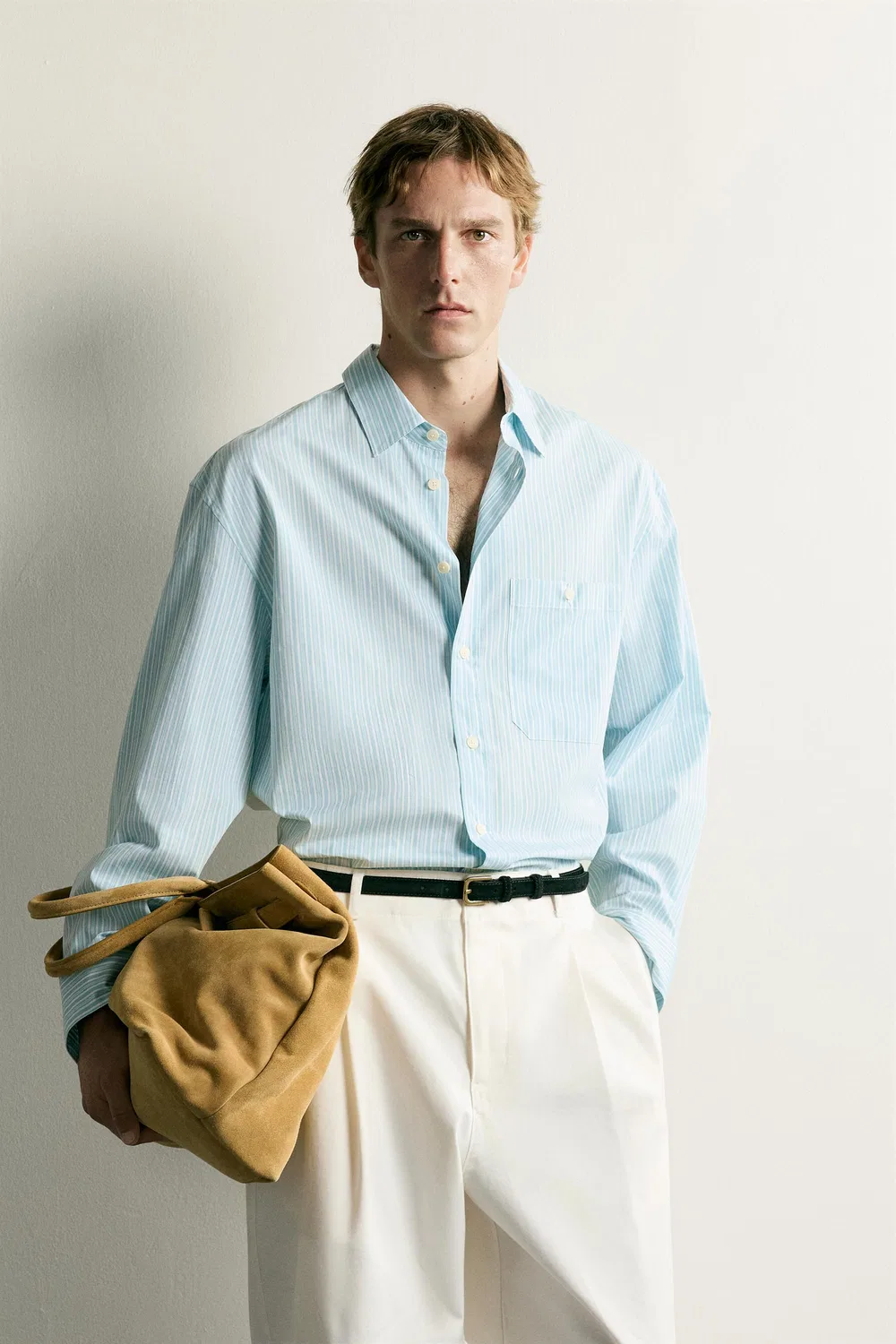Полосатая рубашка свободного кроя ZARA, Sea green — фото 2