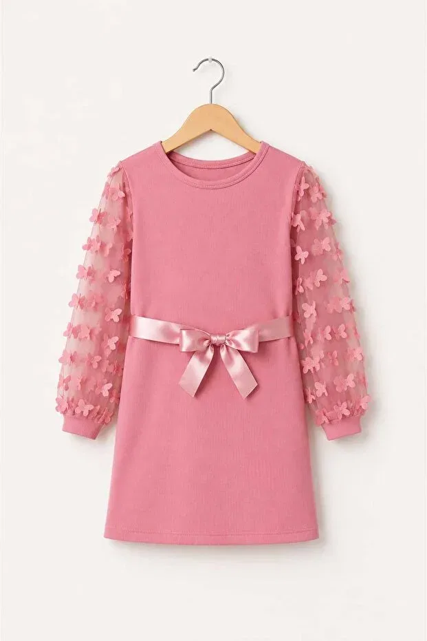 Детское платье для девочек с длинным рукавом mykids collection My Kids Wear, Pink — фото 3