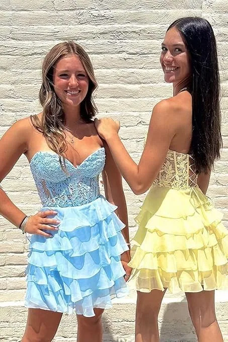 Женское короткое платье из шифона с кружевными воланами Prom, Red — фото 4