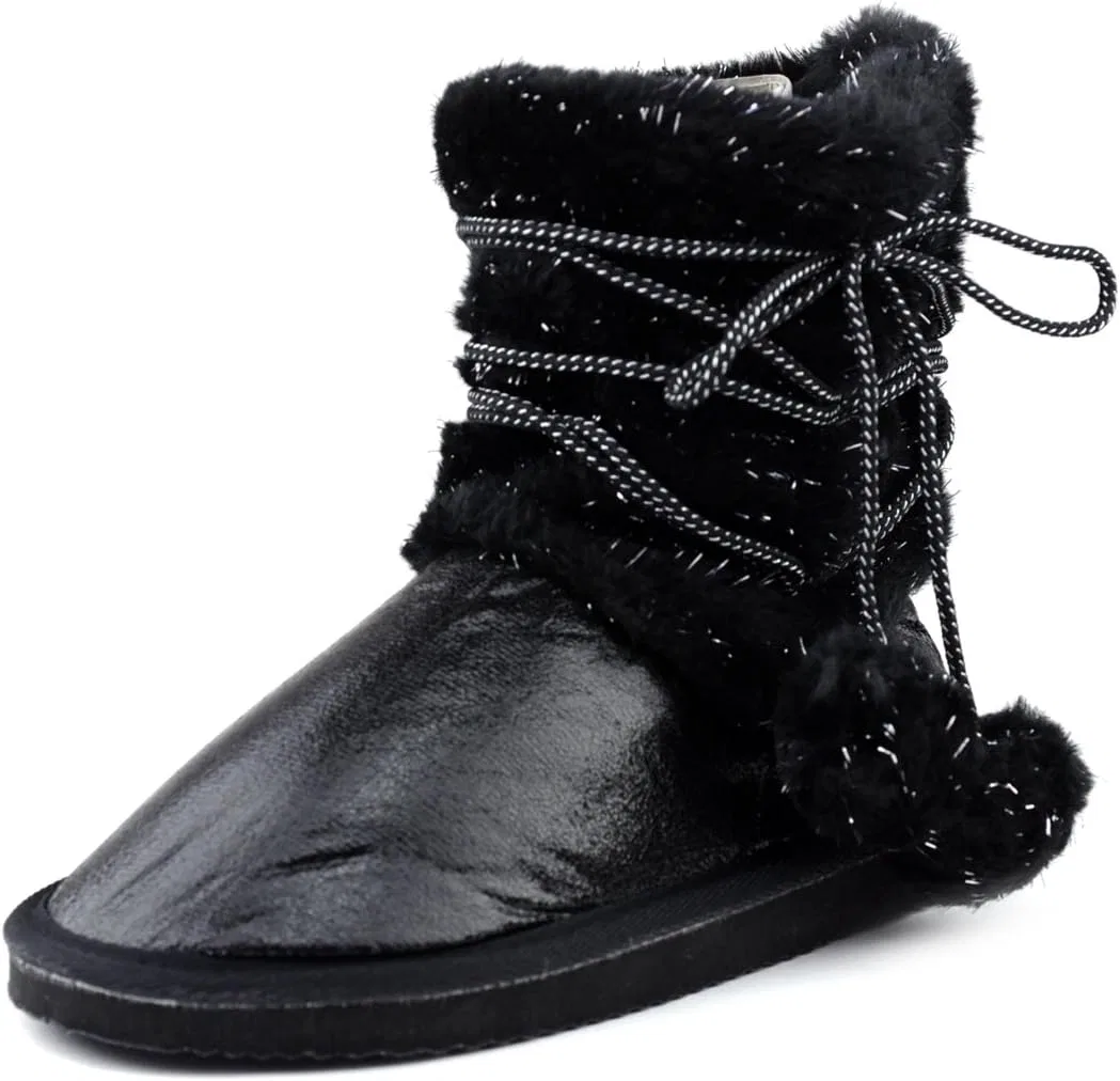 Детские зимние ботинки для девочек с помпонами NYFASHION101, Black