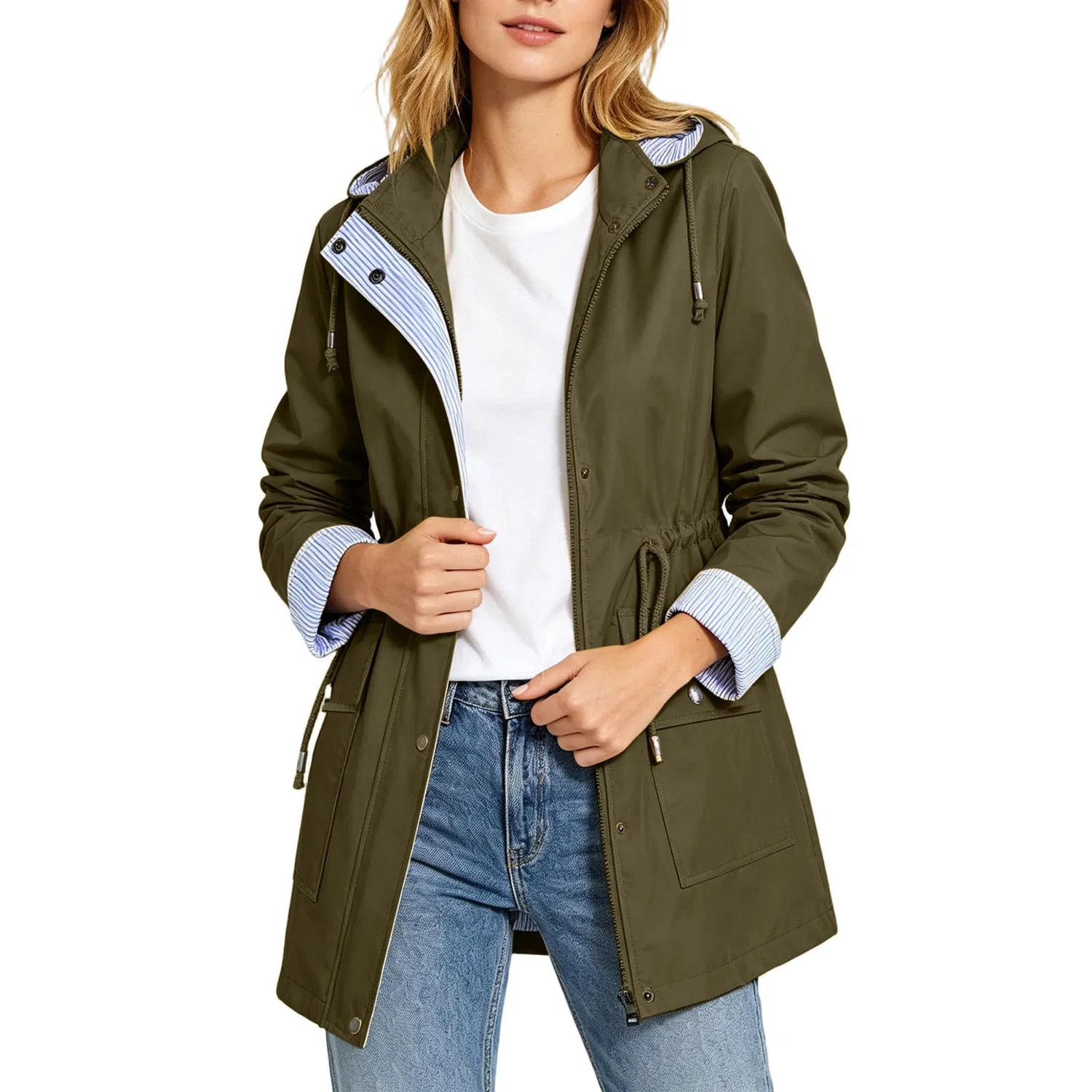 Женский дождевик легкий с капюшоном Trench Jacket, Verde militare