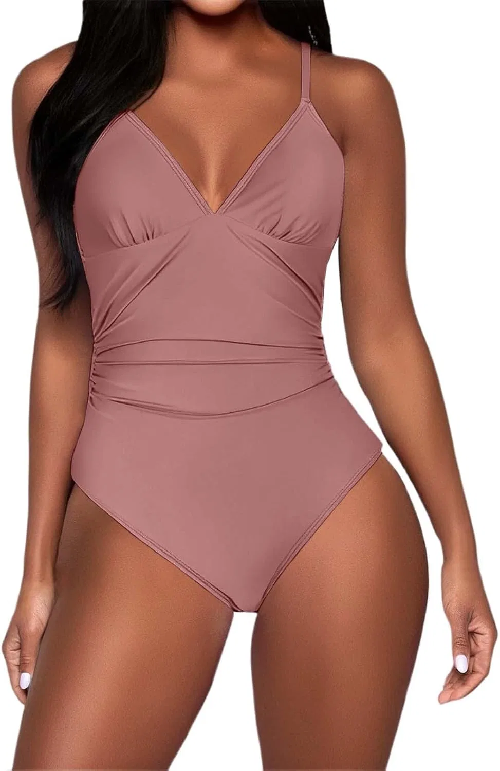 Женский цельный купальник с V-образным вырезом и утяжкой живота, Rose Gold